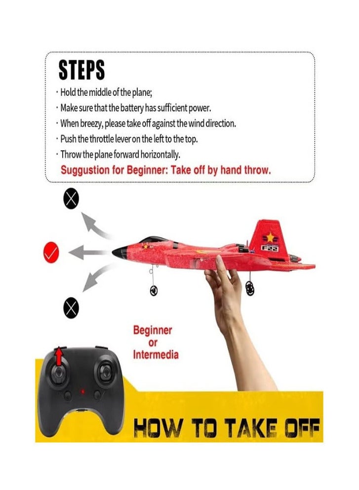 Remote Control Plane F-22 Raptor, 2.4Ghz 6-axis Gyro RC Airplane with Light Strip, Fighter Aeroplane Toy Gift for Kids (Red) - Image 2