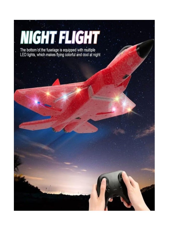 Remote Control Plane F-22 Raptor, 2.4Ghz 6-axis Gyro RC Airplane with Light Strip, Fighter Aeroplane Toy Gift for Kids (Red) - Image 3