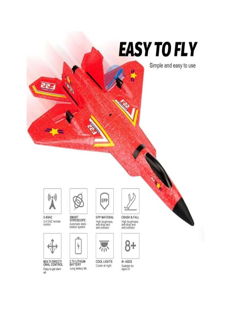 Remote Control Plane F-22 Raptor, 2.4Ghz 6-axis Gyro RC Airplane with Light Strip, Fighter Aeroplane Toy Gift for Kids (Red) - Image 5