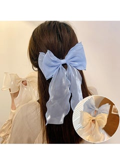 BTFMEI 4PCS Big Bow Hair Clips, Gauze Ilky Satin Large Headband, Oversized Long Tail Bow Hair Clip Hair Accessory for Party/Show/Wedding (Apricot+pink+blue+purple)  - Image 2