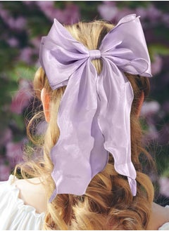 BTFMEI 4PCS Big Bow Hair Clips, Gauze Ilky Satin Large Headband, Oversized Long Tail Bow Hair Clip Hair Accessory for Party/Show/Wedding (Apricot+pink+blue+purple)  - Image 4