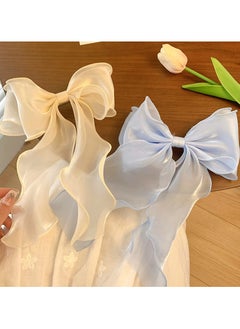 BTFMEI 4PCS Big Bow Hair Clips, Gauze Ilky Satin Large Headband, Oversized Long Tail Bow Hair Clip Hair Accessory for Party/Show/Wedding (Apricot+pink+blue+purple)  - Image 5