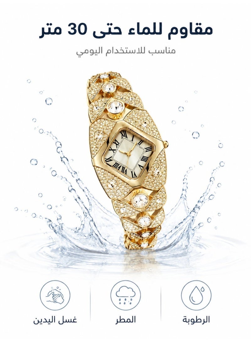 Exclusive Design Luxury Quartz Watch for Women, Sparkling Analog Wrist Watch with Rhombus Dial & Alloy Band - Image 3