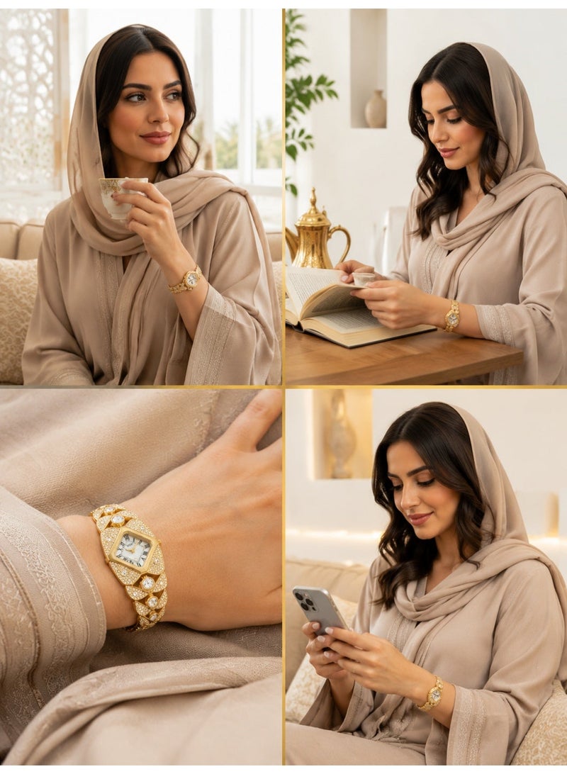 Exclusive Design Luxury Quartz Watch for Women, Sparkling Analog Wrist Watch with Rhombus Dial & Alloy Band - Image 5