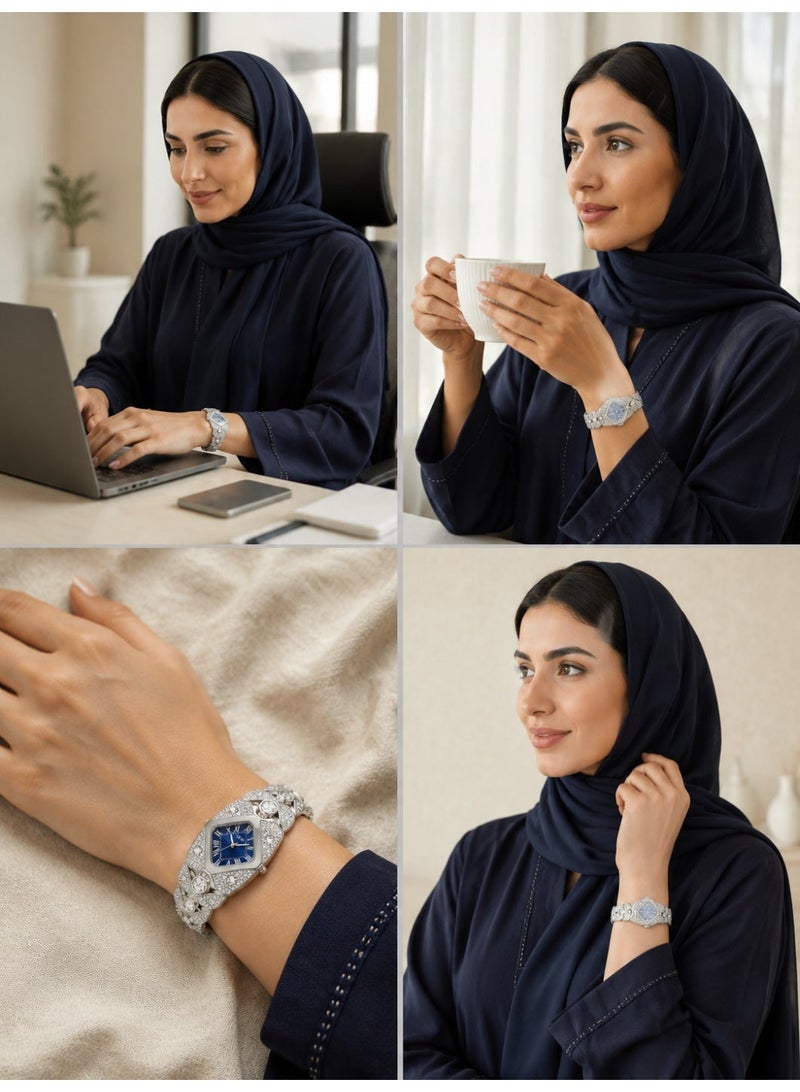 Exclusive Design Luxury Quartz Watch for Women, Sparkling Analog Wrist Watch with Rhombus Dial & Alloy Band - Image 4