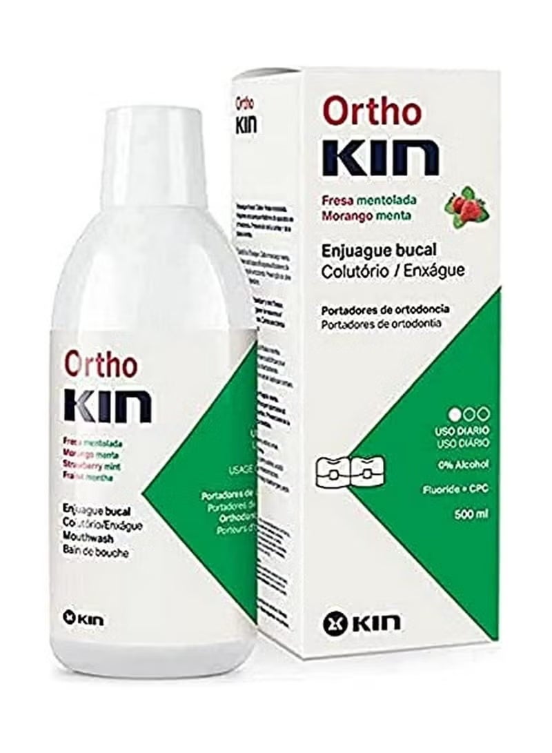KIN OrthoKIN Orthodontic Mouthwash Strawberry Mint Flavor Alcohol-Free with Fluoride & CPC 500ml - Image 1