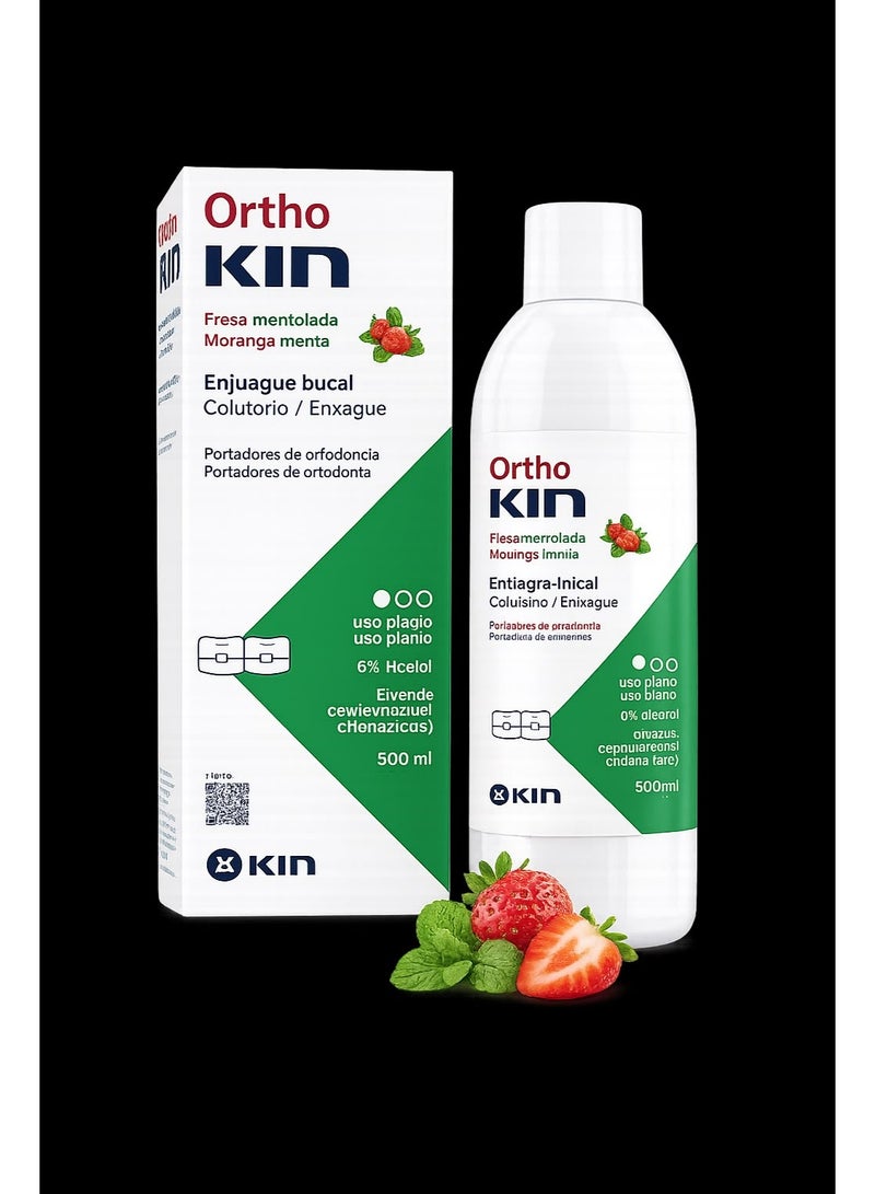 KIN OrthoKIN Orthodontic Mouthwash Strawberry Mint Flavor Alcohol-Free with Fluoride & CPC 500ml - Image 3