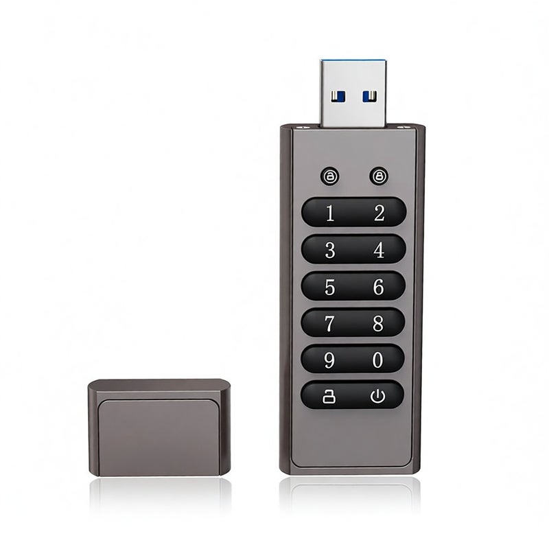 محرك أقراص USB مشفر بسعة 128 جيجابايت و256 بت، محرك فلاش آمن بكلمة مرور، قرص USB3.0 يدعم وظائف إعادة التعيين/المسح/القفل التلقائي، لون رمادي - Image 1