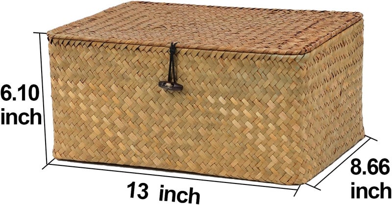 ORDELITE Wicker Storage Basket with Lid, Natural Seagrass Woven Shelf Basket for Storage, Rectangular Decorative Storage Bins Boxes Home Organizer Decor (Natural, Medium) - Image 4