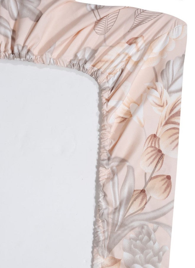 Arrabi Peach Floral Polycotton 300 TC Fitted King Bedsheet with 2 Pillow Covers - Image 4