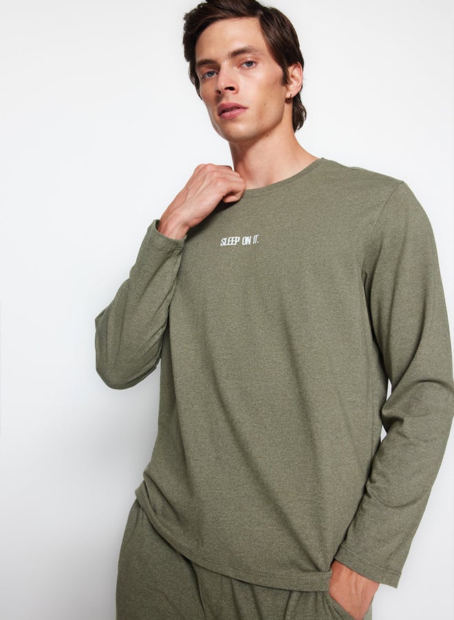 trendyol Khaki Printed Knitted Pajama Set - Image 1