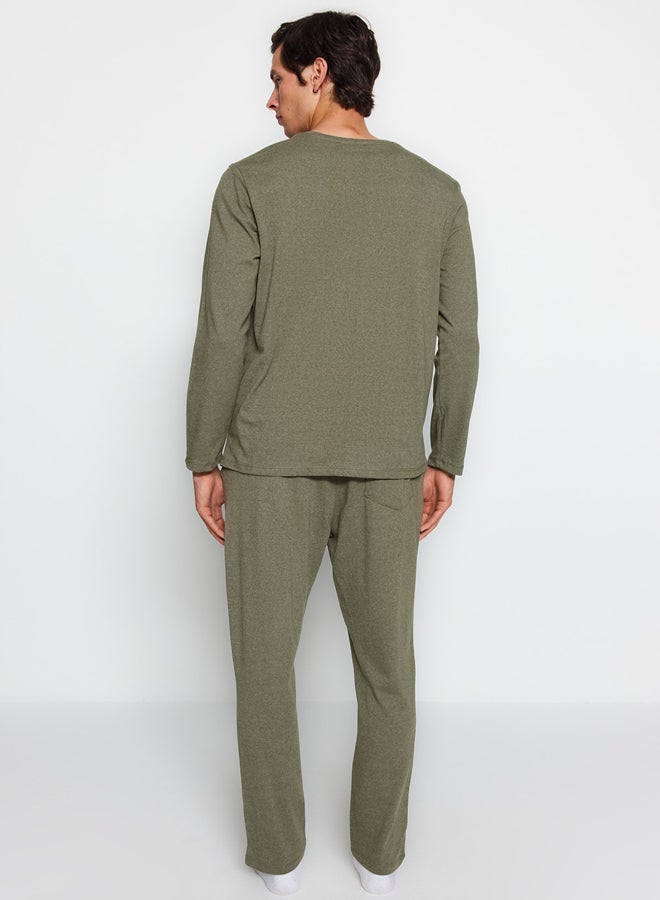 trendyol Khaki Printed Knitted Pajama Set - Image 5