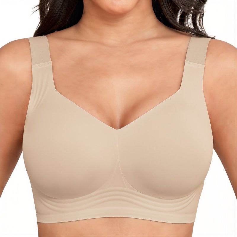 Wireless Sports Bra for Women 3XL Yoga Sleep Daily Wear Beige Breathable Support - Image 2