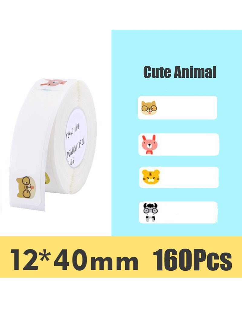 160pcs Mini Cute Cartoon Animal Printed Thermal Barcode Printing Label Paper Multifunction Waterproof Post-it Note Sticker Labels Stickers For Home Kitchen Storage Jar Sorting 12*40mm