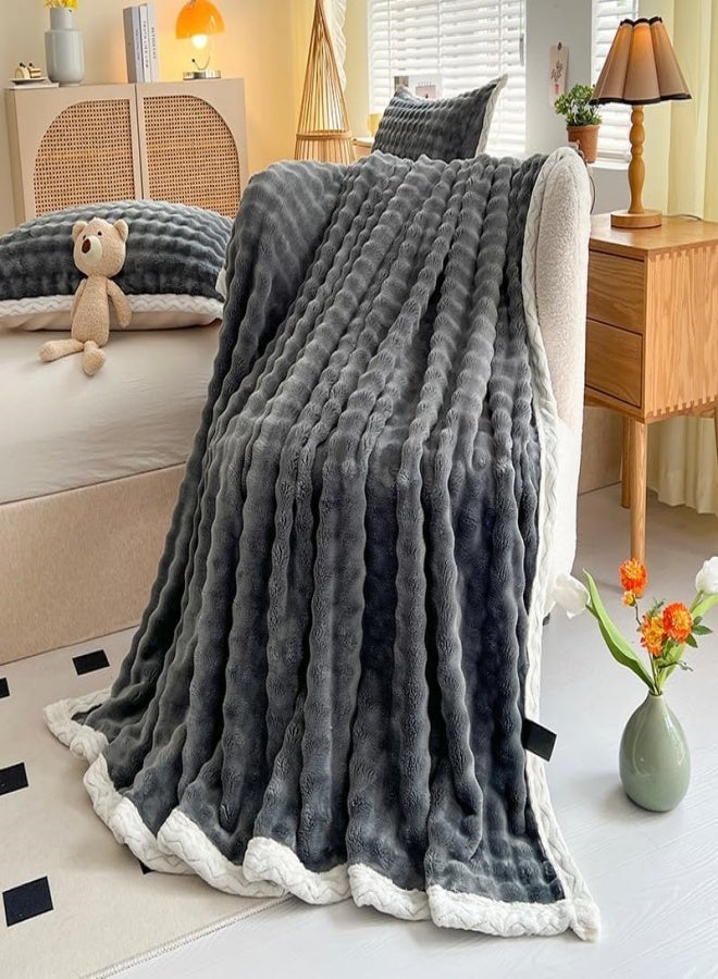 SUCITY 200*150cm Velvet Bubble Blanket Plush Fuzzy Fleece Throw Blanket Extra Large, Super Soft, Fluffy and Warm Blankets for Couch Bed for All Seasons Throw Blanket for Couch Bed(Grey)) - Image 2