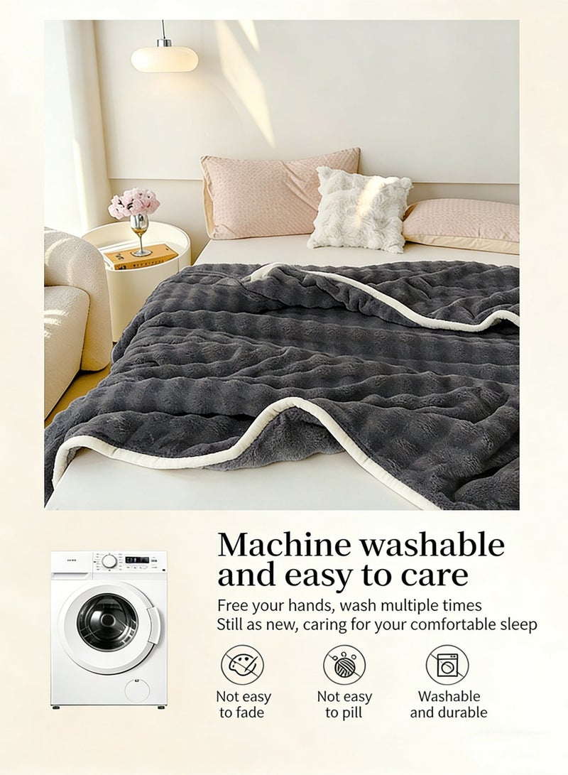 سوسيتي 200 * 150 سم مخملية فقاعة بطانية بلوش غامضة الصوف رمي بطانية كبيرة جدا، سوبر ناعمة، بلوعية ودافئة بطانيات لسرير الأريكة لجميع المواسم رمي بطانية لسرير الأريكة (رمادي)) - Image 2