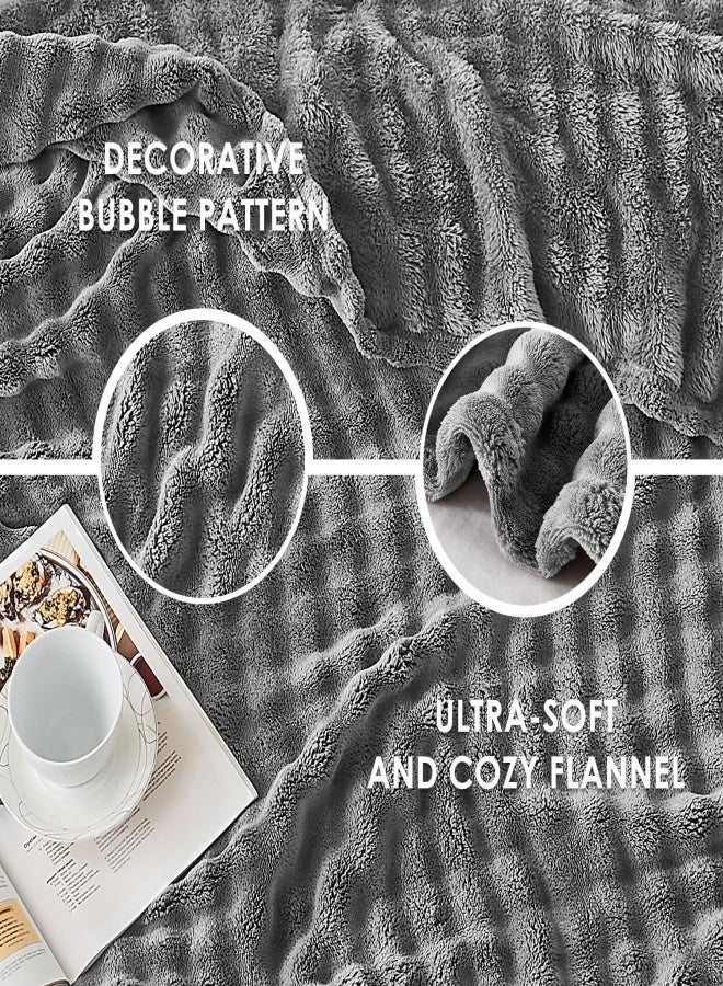 سوسيتي 200 * 150 سم مخملية فقاعة بطانية بلوش غامضة الصوف رمي بطانية كبيرة جدا، سوبر ناعمة، بلوعية ودافئة بطانيات لسرير الأريكة لجميع المواسم رمي بطانية لسرير الأريكة (رمادي)) - Image 4