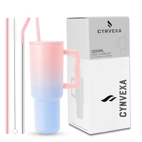 CYNVEXA Tumbler with lid and Straw 1200ML Cup Stainless Steel Vacuum Insulated Tumbler for Water, Iced Tea or Coffee 1.2L Office Gym Travelling (40 - Oz - Pink Blue) - Image 1