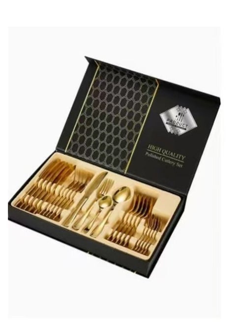 24-Piece Stainless Steel Cutlery Spoon,Fork And Knife Set Gold