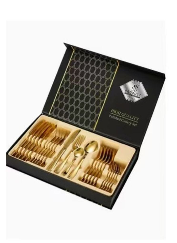 ALMUFARREJ 24-Piece Stainless Steel Cutlery Spoon,Fork And Knife Set Gold  - Image 1