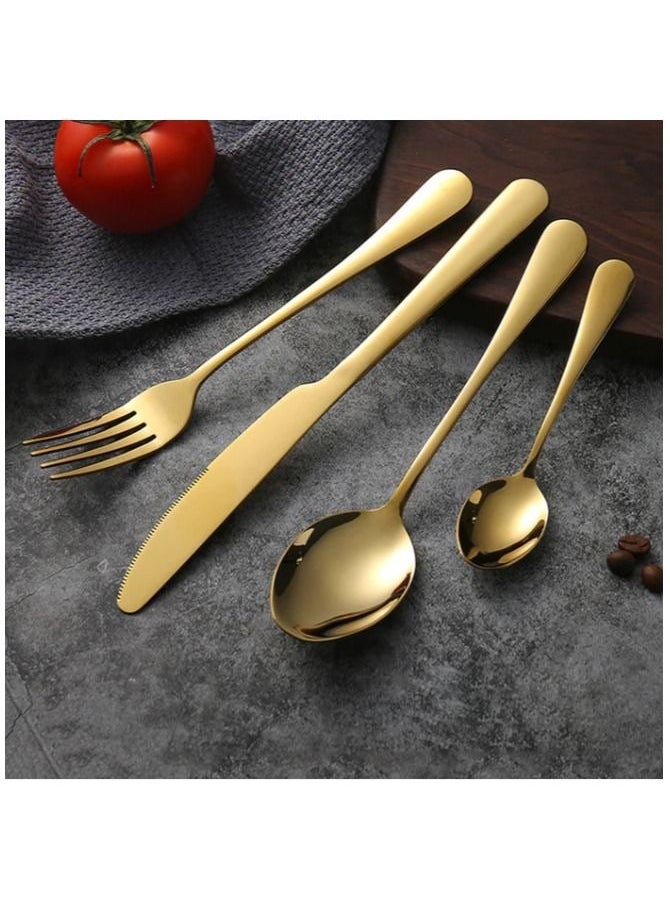 ALMUFARREJ 24-Piece Stainless Steel Cutlery Spoon,Fork And Knife Set Gold  - Image 2