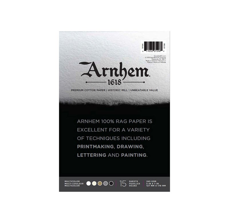 Speedball Arnhem 1618 Printmaking Paper Pad 5x7 Inches Assorted Colors 15Sheets
