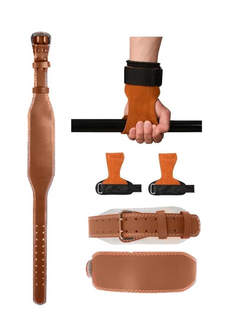 XiuWoo Gym training weight lifting belt for men and women gym gloves leather support for squat deadlift training gym belt weight lifting wraps hooks set (SIZE 110,120,130)  - Image 1