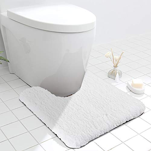 Seavish Luxury White Contour Bath Rug, 19.5 X 19.5 Inches Shaggy Bathroom Rugs,Non Slip Efficient Water Absorbent Machine Washable Tufted Bath Mat Microfiber Soft Thick Plush U-Shaped Toilet Mat - Image 1