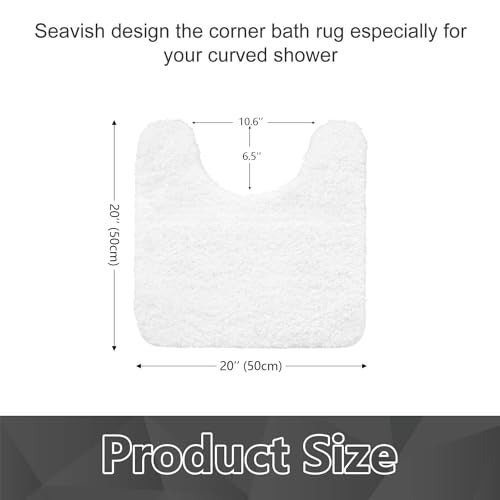 Seavish Luxury White Contour Bath Rug, 19.5 X 19.5 Inches Shaggy Bathroom Rugs,Non Slip Efficient Water Absorbent Machine Washable Tufted Bath Mat Microfiber Soft Thick Plush U-Shaped Toilet Mat - Image 5