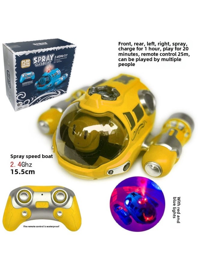 Mini Wireless Remote Control Submarine Waterproof Speedboat Submarine Model Charged Electric Water Play Toy Children Special Olympics-Colour:Xiaohuang Spray Yacht-2.4g✓-Specification:Charging Head + Charging Cable - Free Remote Control Battery + Tools✓  - Image 1