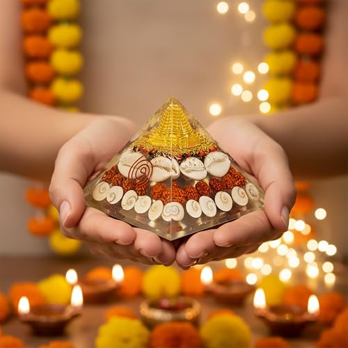 HindCraft Shree Yantra Pyramid (90mm) – Original Gomti Chakra & Laxmi Pyramid | Vastu Item for Home, Positive Energy, Wealth & Good Luck, Spiritual Decor for Housewarming & Office - Image 1