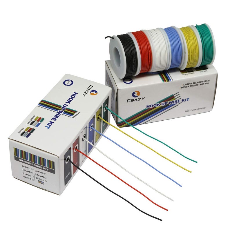 CBAZY Hook up Wire Kit (Stranded Wire Kit) 18 Gauge Flexible Silicone Rubber Electric Wire 6 Colors 16.4 feet Each 18 AWG - Image 1