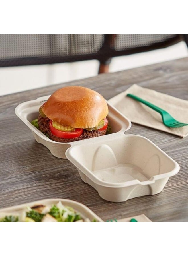 ايكواي Ecoway 6 Inch Food Box Container Made With Bagasse Sugar Cane Fibers For Meals & Dessert, Take Away Container, Disposable, Eco-friendly, Compostable, Restaurants - Pack Of 50, White - Image 3