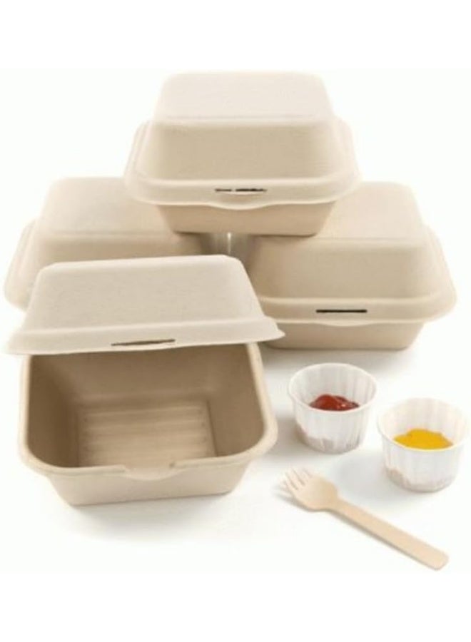 ايكواي Ecoway 6 Inch Food Box Container Made With Bagasse Sugar Cane Fibers For Meals & Dessert, Take Away Container, Disposable, Eco-friendly, Compostable, Restaurants - Pack Of 50, White - Image 4