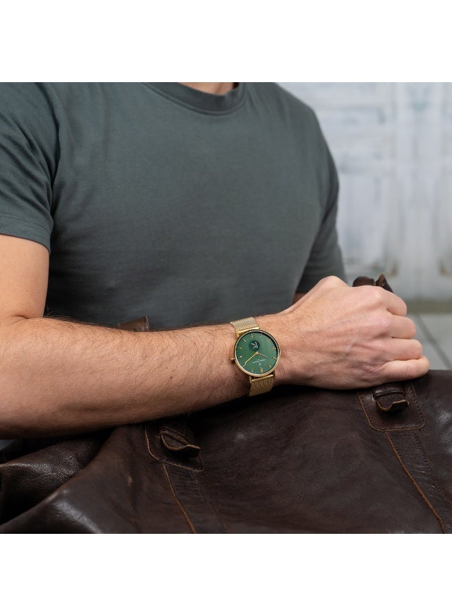 PIERRE CARDIN CBV.1046 MEN'S TIMEPIECE - LUXURY GREEN DIAL WITH GOLD STAINLESS STEEL BAND - Image 5