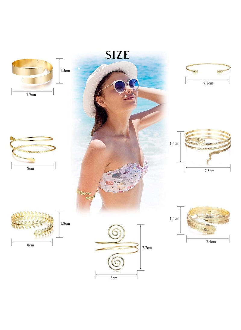 SYOSI - SYOSI 6Pcs Gold Arm Cuff Upper Arm Band, Cuff Bangle Bracelet for Women Minimalist, Simple Snake Armlet Armband Set, Adjustable Arm Cuffs Greek Costume Wedding Accessories Jewelry - Image 1