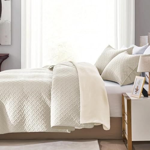 FLYMME Quilts Queen Size,Lightweight Cream Bedspreads,Basket Weave Pattern,Ultra Soft Microfiber Bed Coverlet 3 Pieces for All-Seasons (1 Quilt,2 Pillow Shams) - Image 3