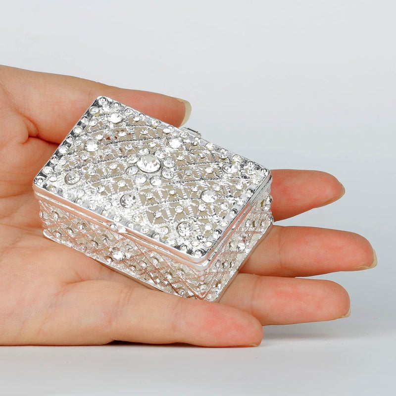 SEVENBEES Silver Trinket Box Jewelry Box with Crystals Small Trinket Boxes Hinged Gift Ring Holder for Girls or Women - Image 5