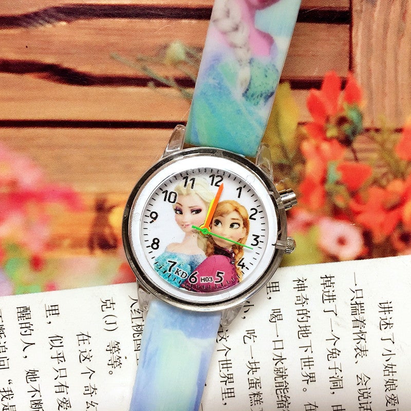 Cute 2024 Kids Quartz Watch with Lights Sky Blue
