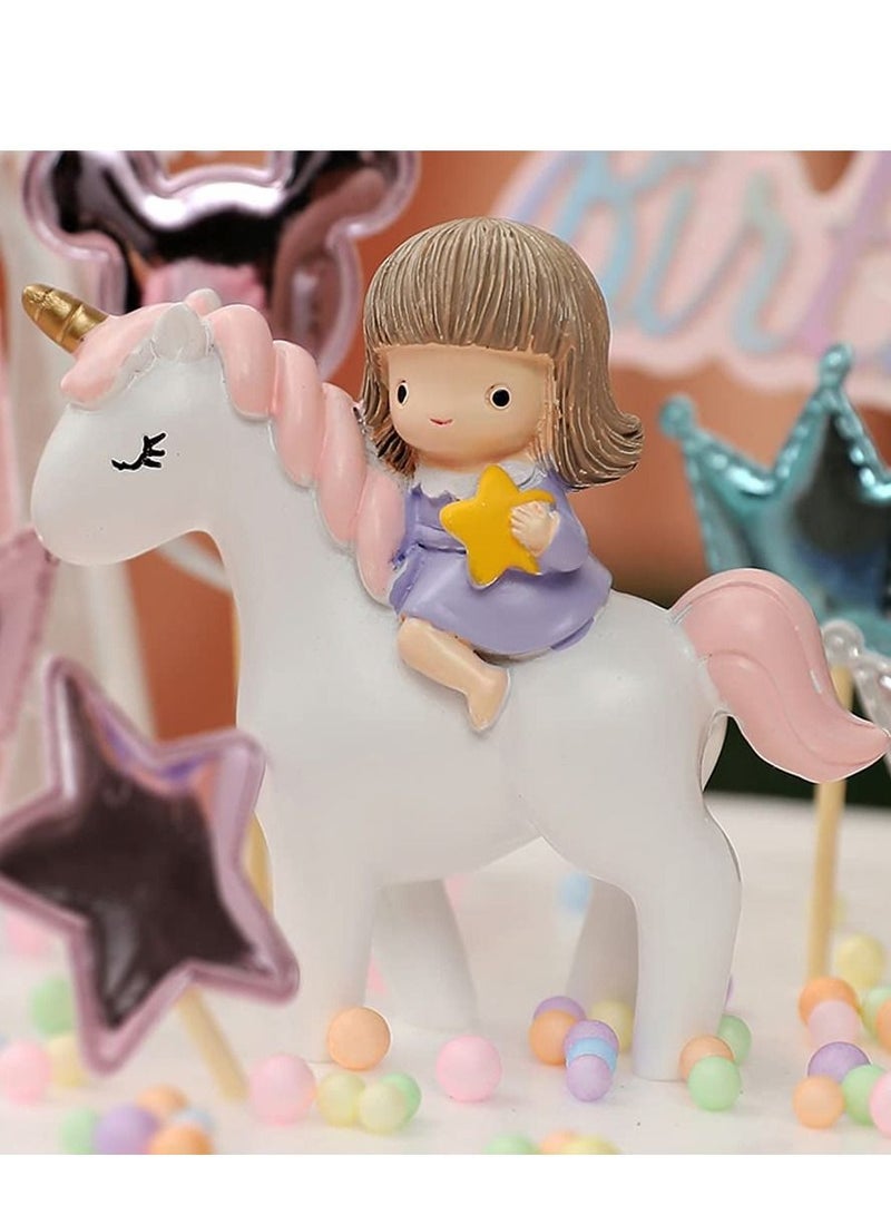 SYOSI Unicorn Birthday Cake Topper Unicorn Princess Golden Star Rainbow Cloud Crown Hear Ribbon For Birthday Party Celebration, Baby shower Cake Decoration Re-usable 10 PCS - Image 3