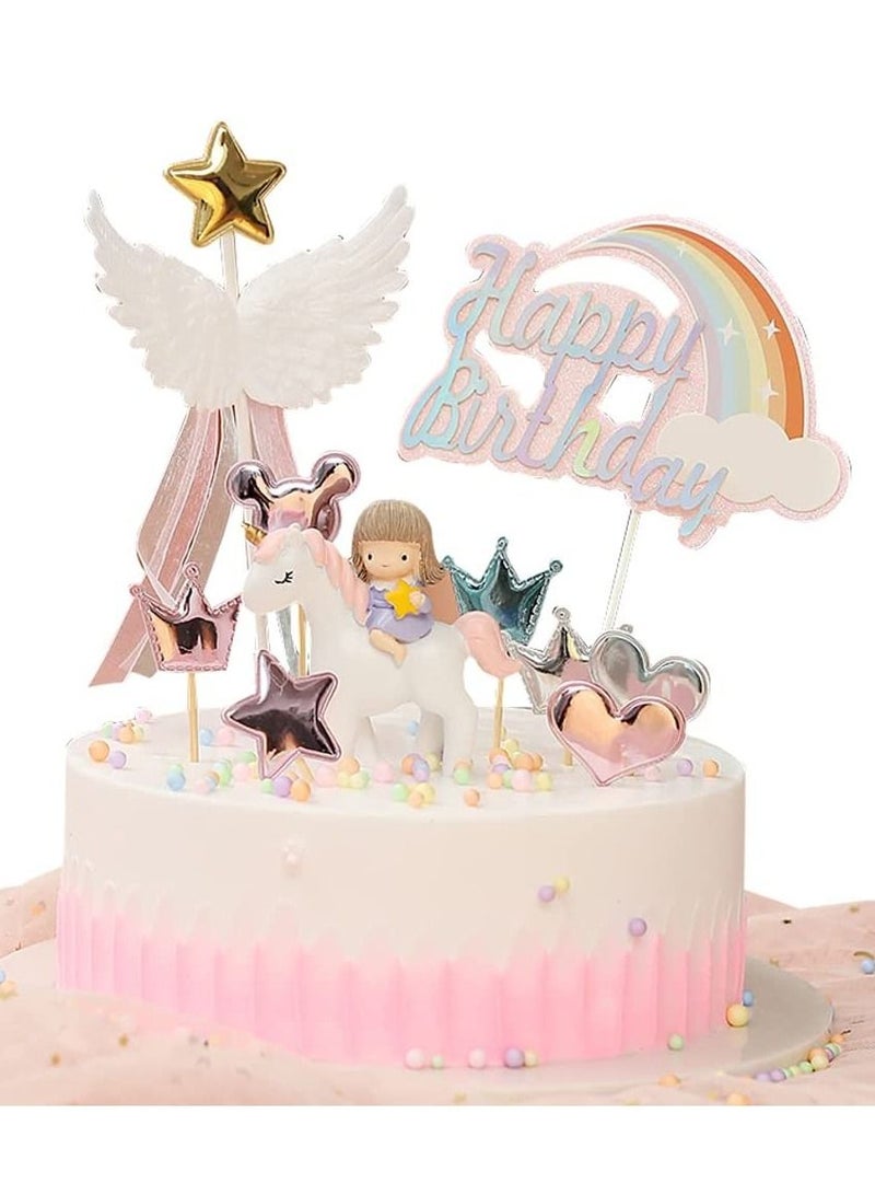 SYOSI Unicorn Birthday Cake Topper Unicorn Princess Golden Star Rainbow Cloud Crown Hear Ribbon For Birthday Party Celebration, Baby shower Cake Decoration Re-usable 10 PCS - Image 1