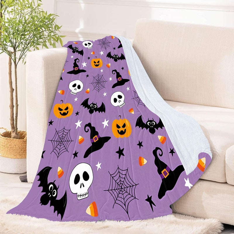 OLIVE OLIVIA Halloween Throw Blanket for Couch and Bed Spider Webs Witch's Hat Black Bats and Decorated Pumpkins Print on Soft Blanket for Kids and Adult  - Image 5