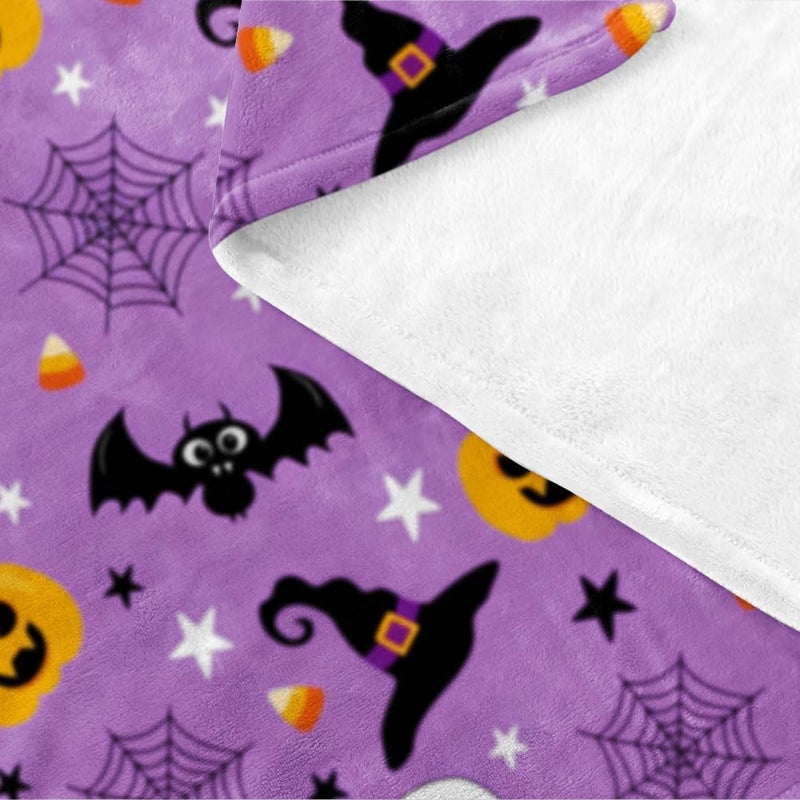 OLIVE OLIVIA Halloween Throw Blanket for Couch and Bed Spider Webs Witch's Hat Black Bats and Decorated Pumpkins Print on Soft Blanket for Kids and Adult  - Image 4