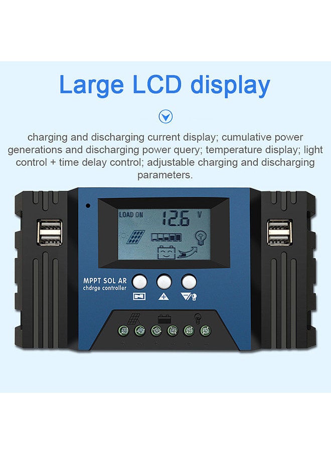 Generic - 40A MPPT Solar Charge Controller 12/24V Auto Focus Solar Panel Controller Battery Intelligent Regulator with 4 USB Output Adjustable Parameter LCD Display Timer Setting - Image 1