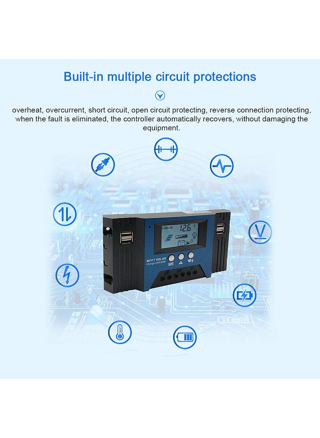 Generic - 40A MPPT Solar Charge Controller 12/24V Auto Focus Solar Panel Controller Battery Intelligent Regulator with 4 USB Output Adjustable Parameter LCD Display Timer Setting - Image 1