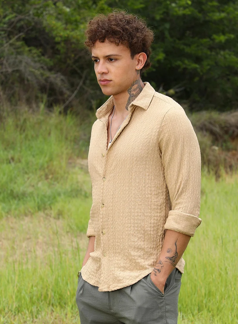 Campus Sutra Micro Hexagon-Lined Shirt