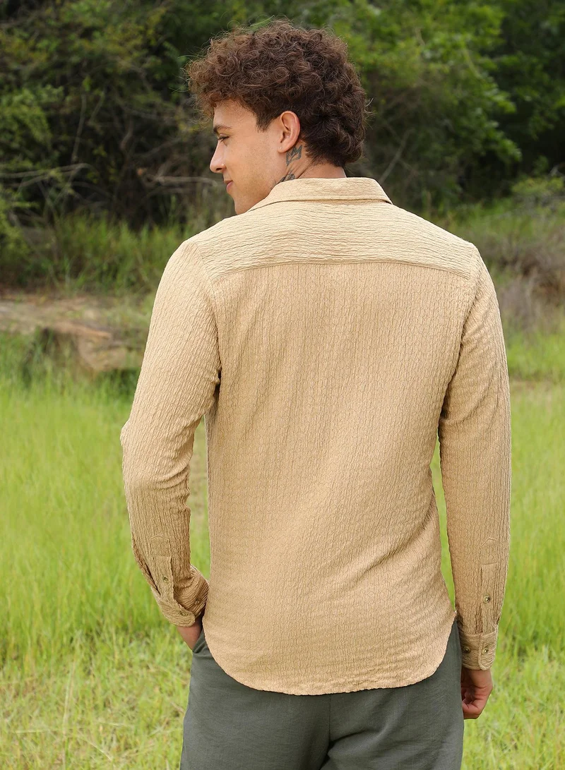 Campus Sutra Micro Hexagon-Lined Shirt