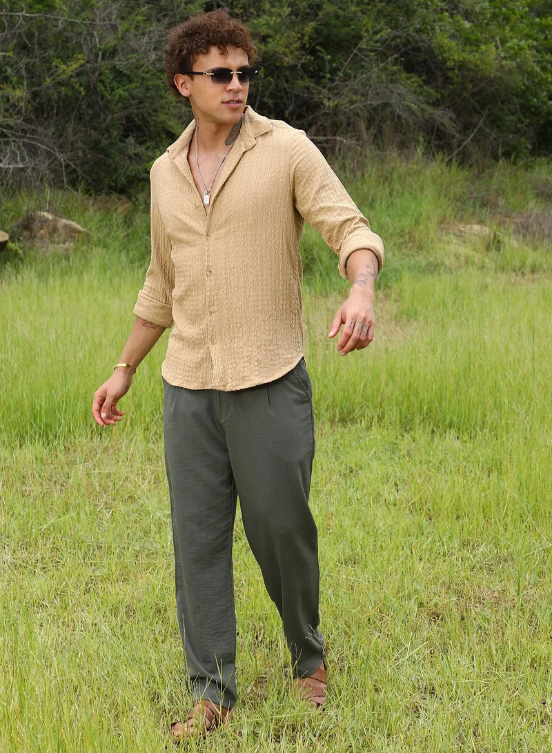 Campus Sutra Micro Hexagon-Lined Shirt