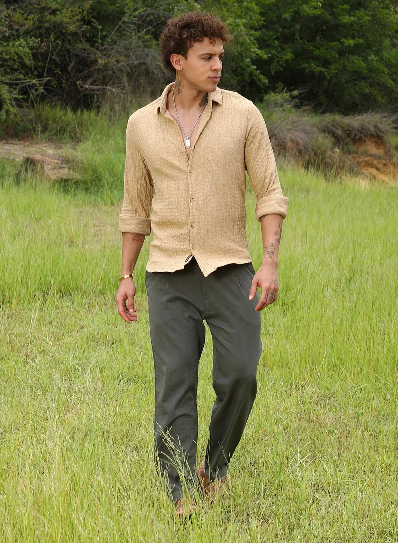 Campus Sutra Micro Hexagon-Lined Shirt