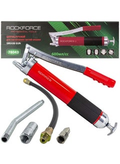 ROCKFORCE ROCKFORCE Heavy Duty Lever-Action Manual 600ml Grease Gun, Premium Dual Lip Follower with a Rigid (L-150mm) and Flexible (L-280mm) Tips 